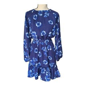 Scoop Blue Floral Ruffle Hem Mini Dress S Belted Cottagecore Boho Romantic